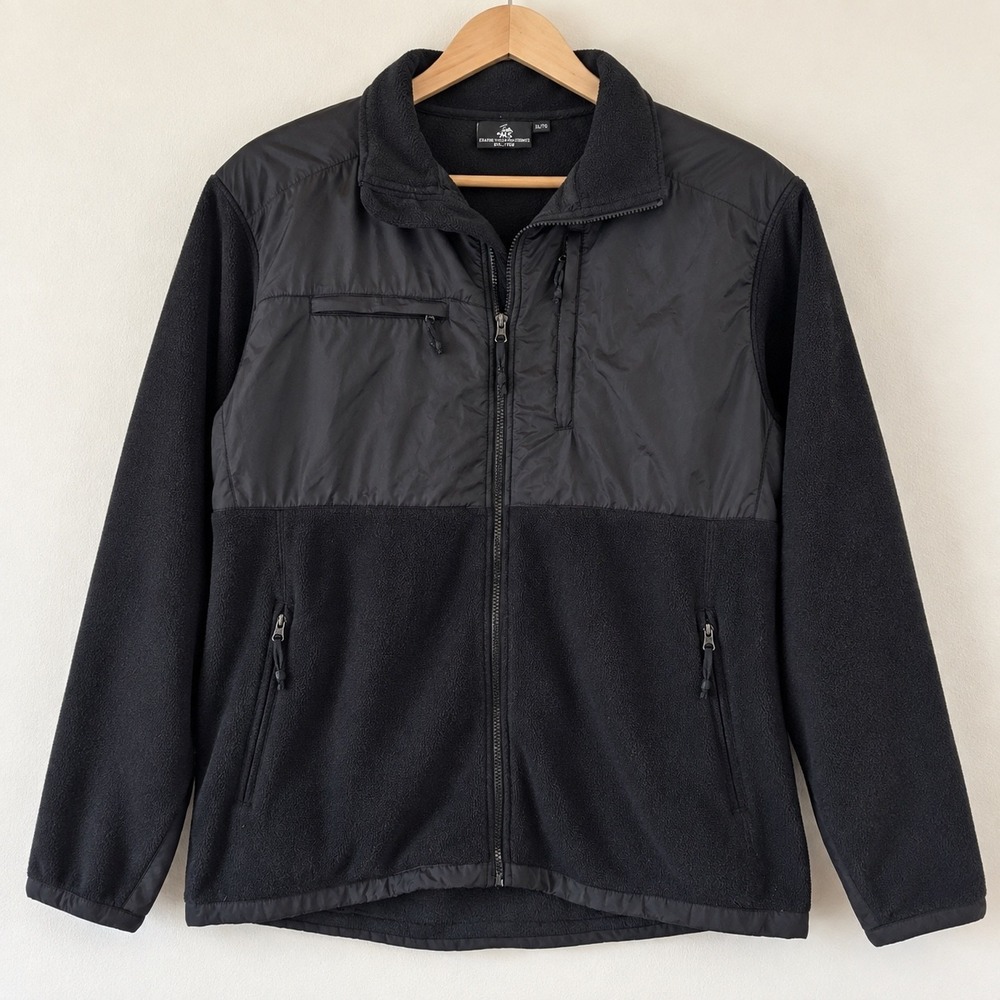 Beverly Hills Polo Club Mens 3XLT Black Full Zip Fleece Jacket Mixed Media Tall